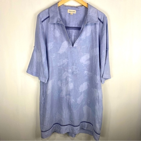 Cloth & Stone Tie Dye Beachy BOHO Flowy Popover Mini Dress Blue Size Medium - Picture 1 of 7
